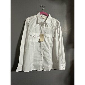 Ely & Walker White Long Sleeve Western Shirt W/ Snap Buttons & Front Pockets L
